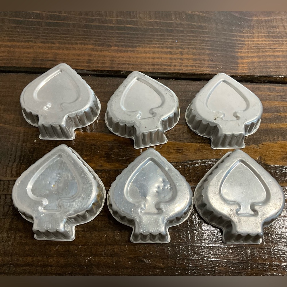 Vintage Lot of 6 Aluminum Metal Jello Cake Molds Spades